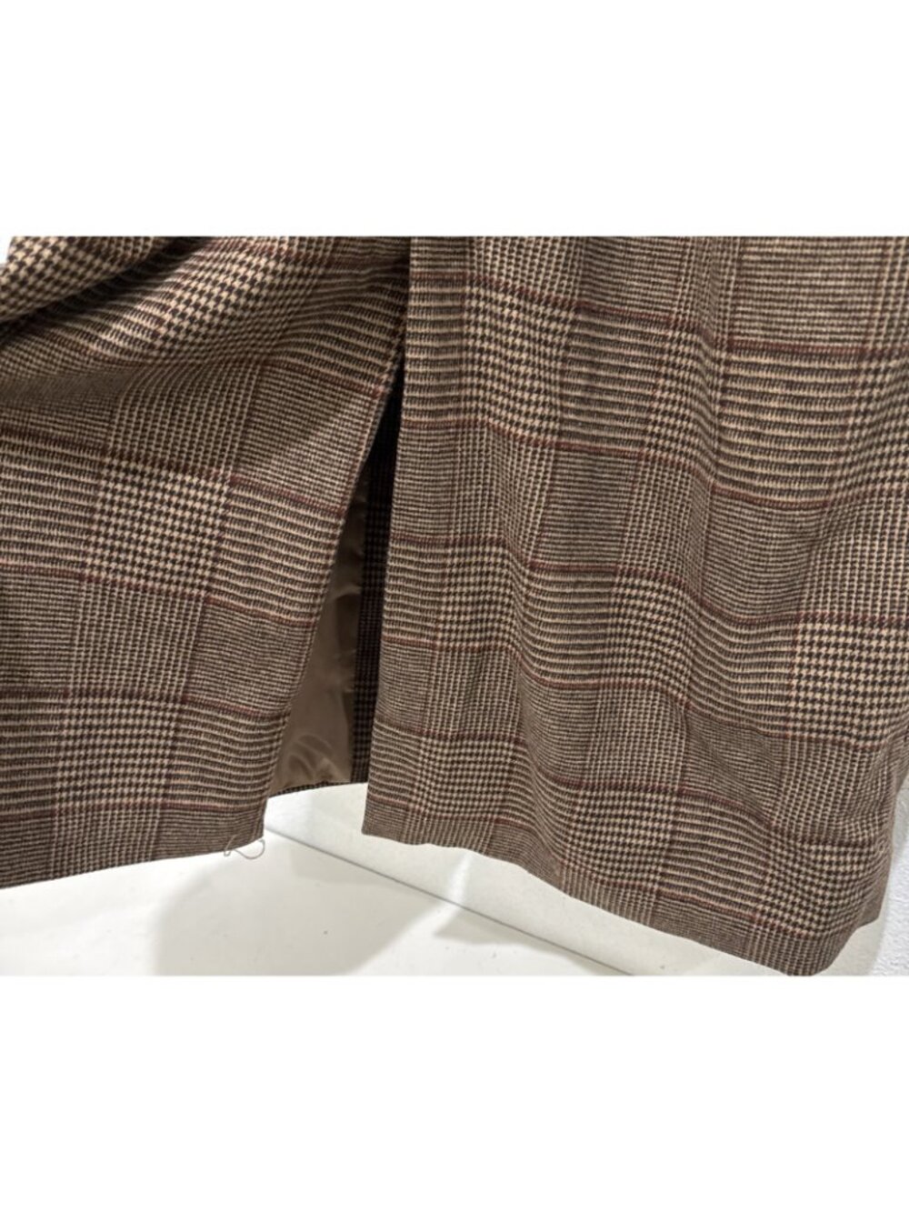 Banana Republic Tan Tie Waist Plaid Wool Blend Long Trench Coat Womens Size S - Picture 10 of 11